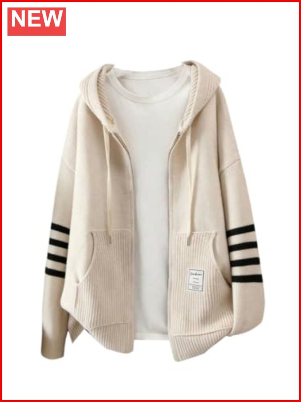Zip Up Cardigan Sweater Long Sleeve Striped Hoodie Preppy